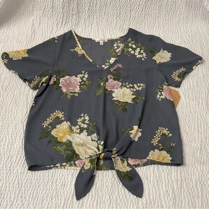 New Nine Britton Arella Tie Front V-Neck Blouse